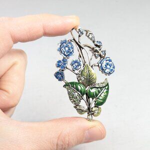 1928 brand blue green enamel flower brooch